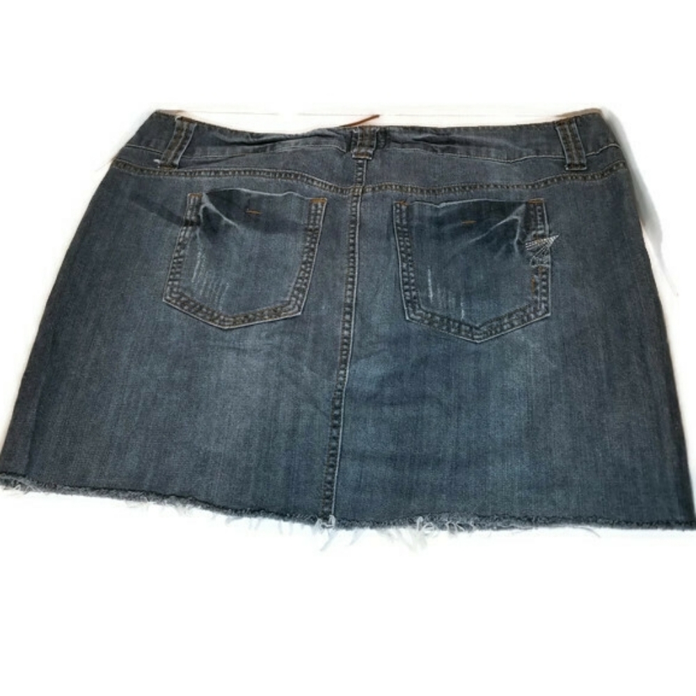 Denim Lace-Up Distressed Mini Skirt in Dark Blue - Picture 2 of 4